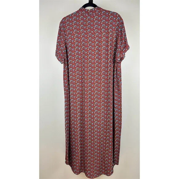 Wildfang Shirt Dress Red Blue Floral Midi-Maxi Button Front - Picture 3 of 6